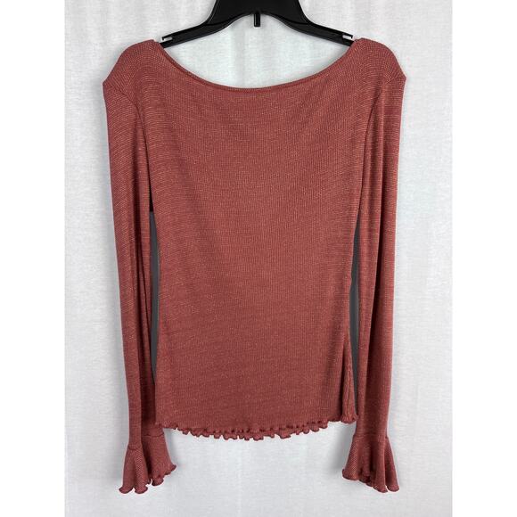 Free People Top Say When Babydoll Blouse Pink Gold Shimmer Sparkle Metallic Glam - Picture 5 of 9